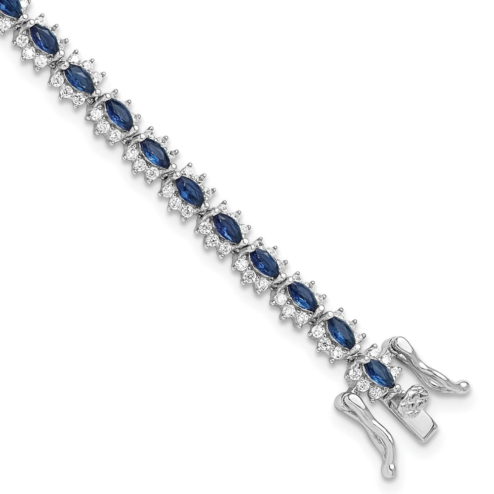 Sterling Silver Rhodium-Plated with Blue and White CZ 7.5in Bracelet