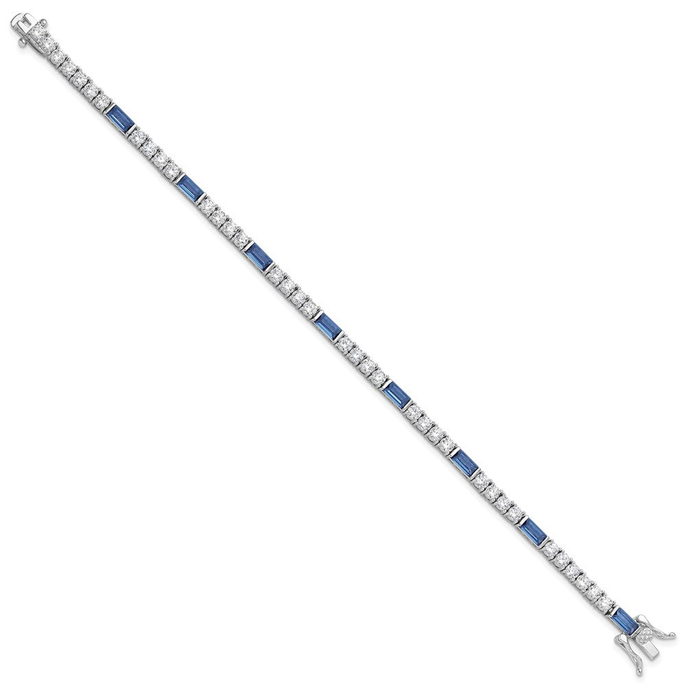Sterling Silver Rhodium-Plated Blue and White CZ 7.25in Tennis Bracelet