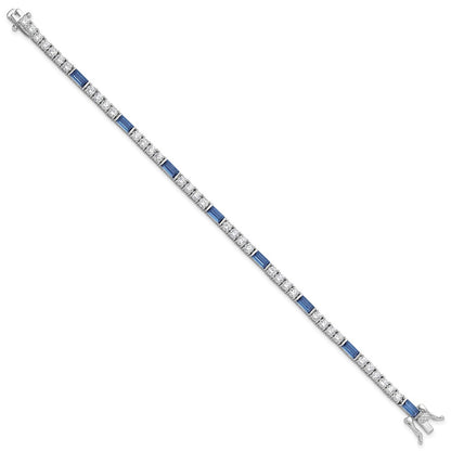 Sterling Silver Rhodium-Plated Blue and White CZ 7.25in Tennis Bracelet