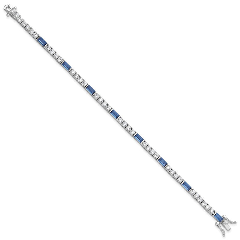 Sterling Silver Rhodium-Plated Blue and White CZ 7.25in Tennis Bracelet