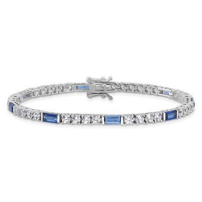 Sterling Silver Rhodium-Plated Blue and White CZ 7.25in Tennis Bracelet