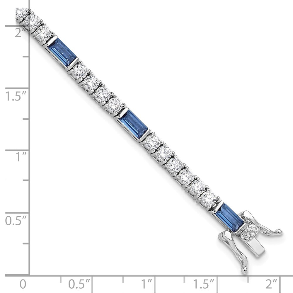 Sterling Silver Rhodium-Plated Blue and White CZ 7.25in Tennis Bracelet