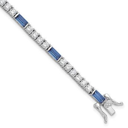 Sterling Silver Rhodium-Plated Blue and White CZ 7.25in Tennis Bracelet