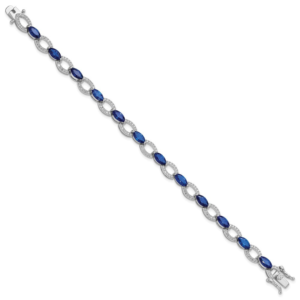 Sterling Silver Rhodium-Plated White and Blue CZ Link Bracelet