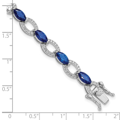 Sterling Silver Rhodium-Plated White and Blue CZ Link Bracelet