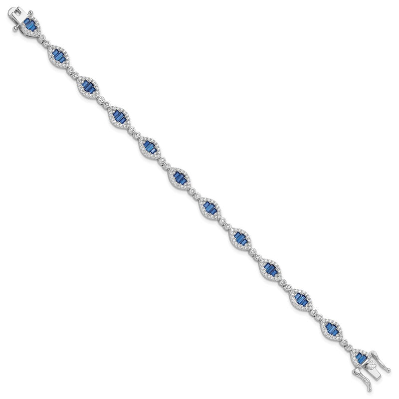 Sterling Silver Rhodium-Plated White and Blue CZ Link Bracelet