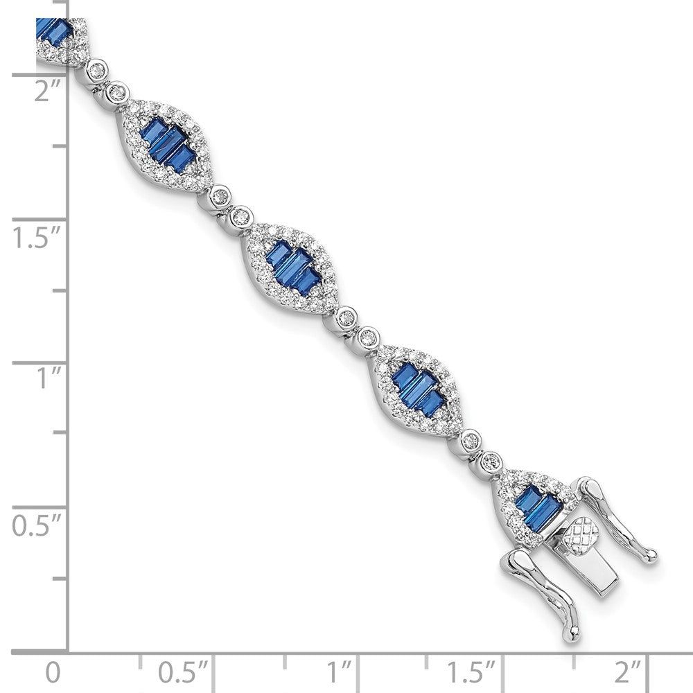 Sterling Silver Rhodium-Plated White and Blue CZ Link Bracelet