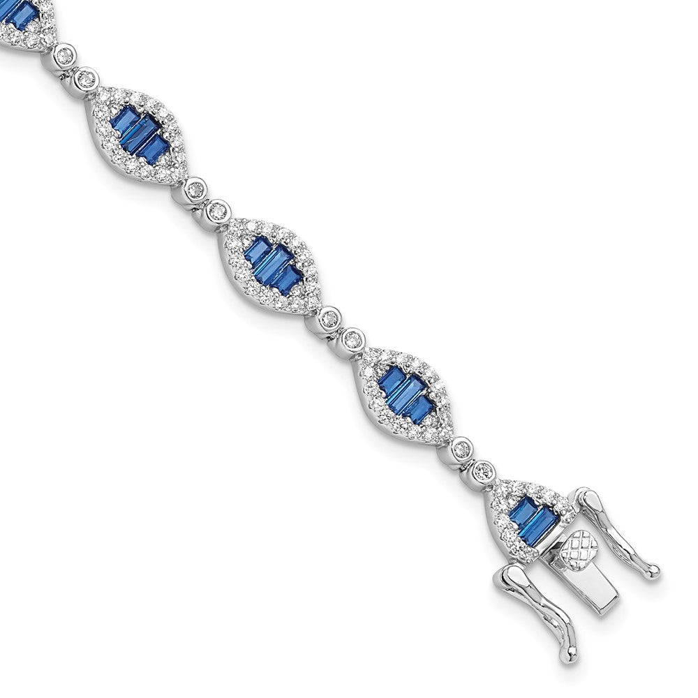 Sterling Silver Rhodium-Plated White and Blue CZ Link Bracelet