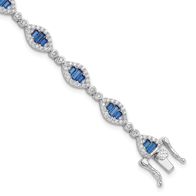 Sterling Silver Rhodium-Plated White and Blue CZ Link Bracelet