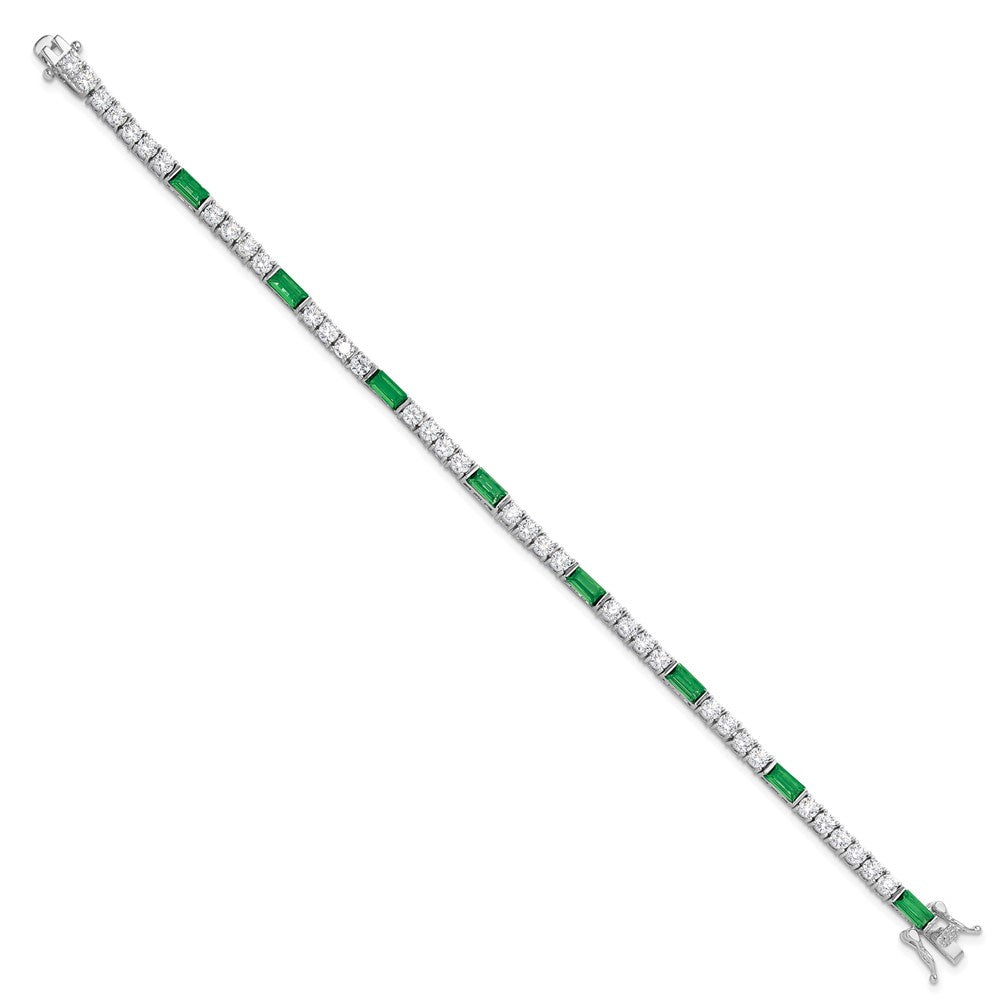 Sterling Silver Rhodium-Plated Green and White CZ 7.25in Tennis Bracelet