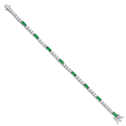 Sterling Silver Rhodium-Plated Green and White CZ 7.25in Tennis Bracelet