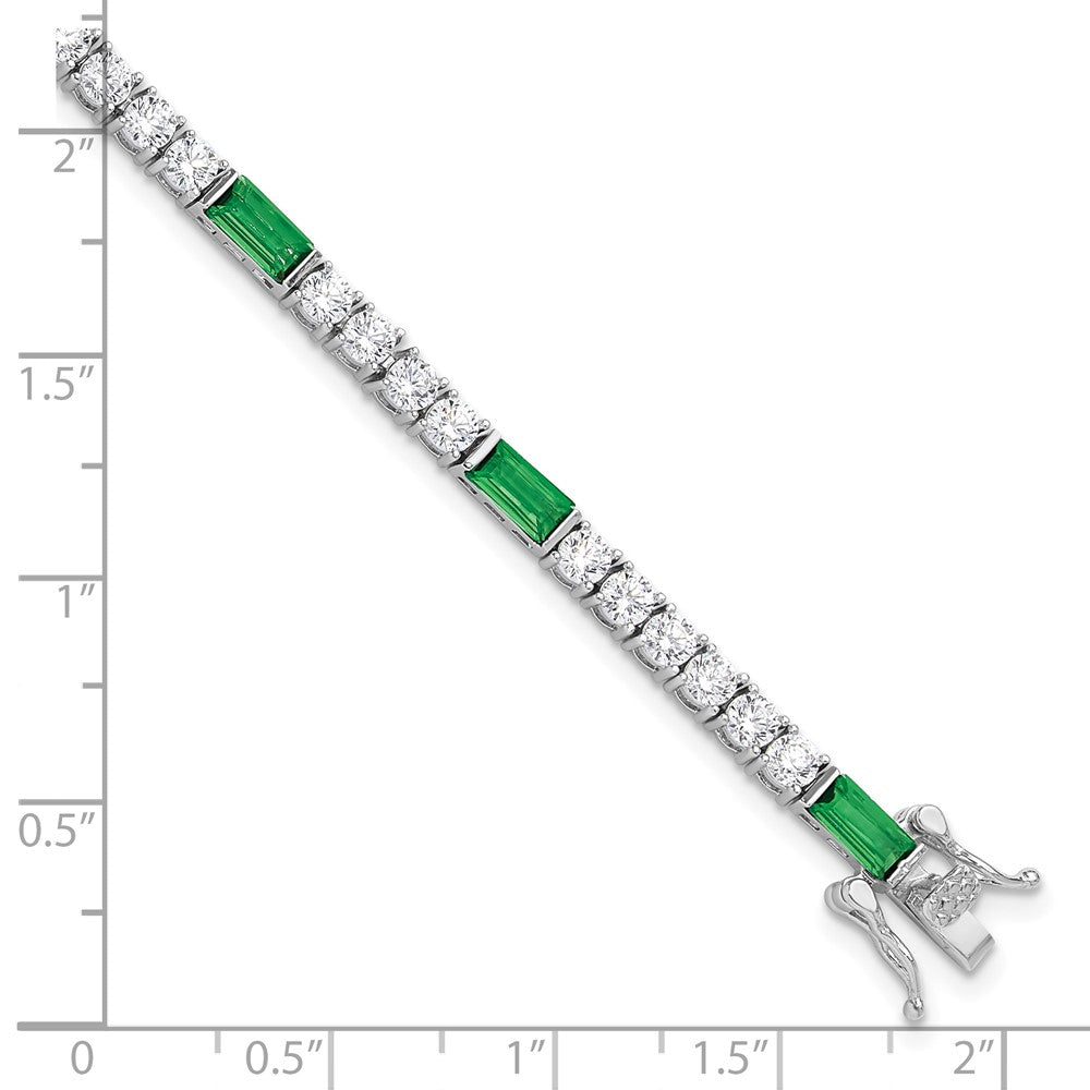 Sterling Silver Rhodium-Plated Green and White CZ 7.25in Tennis Bracelet