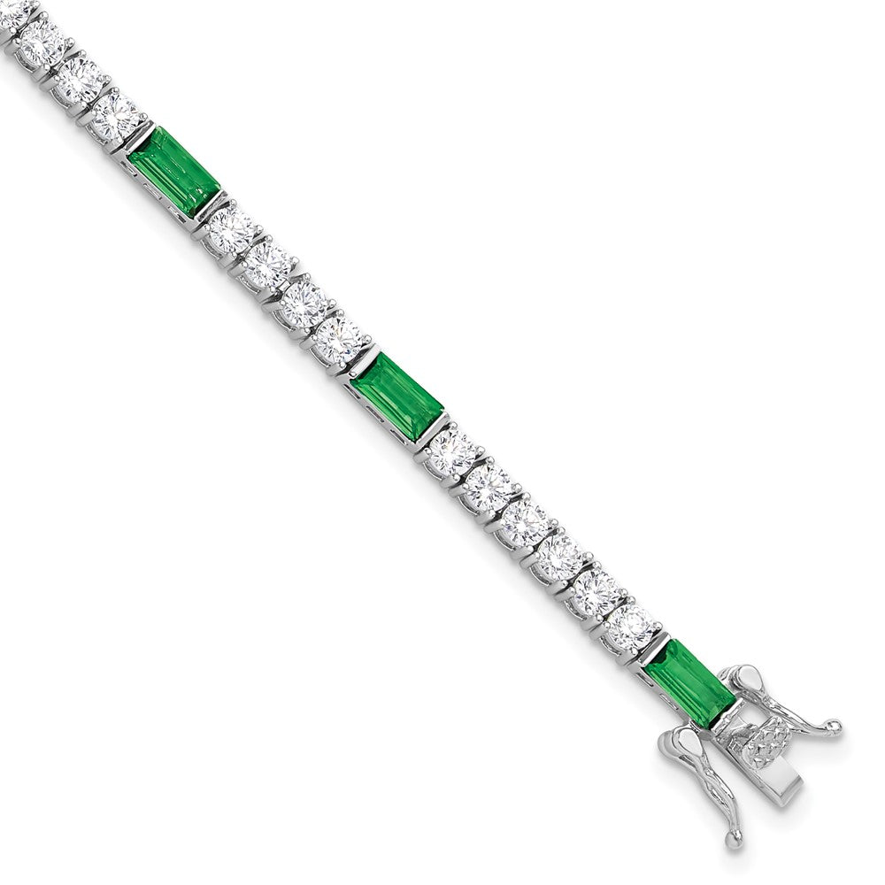 Sterling Silver Rhodium-Plated Green and White CZ 7.25in Tennis Bracelet