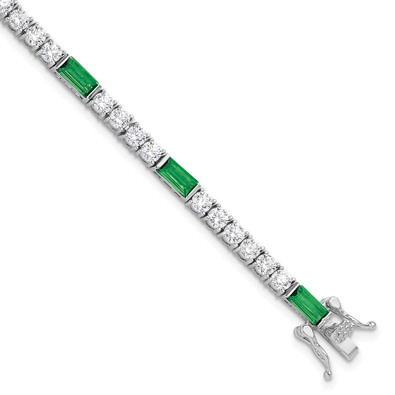 Sterling Silver Rhodium-Plated Green and White CZ 7.25in Tennis Bracelet