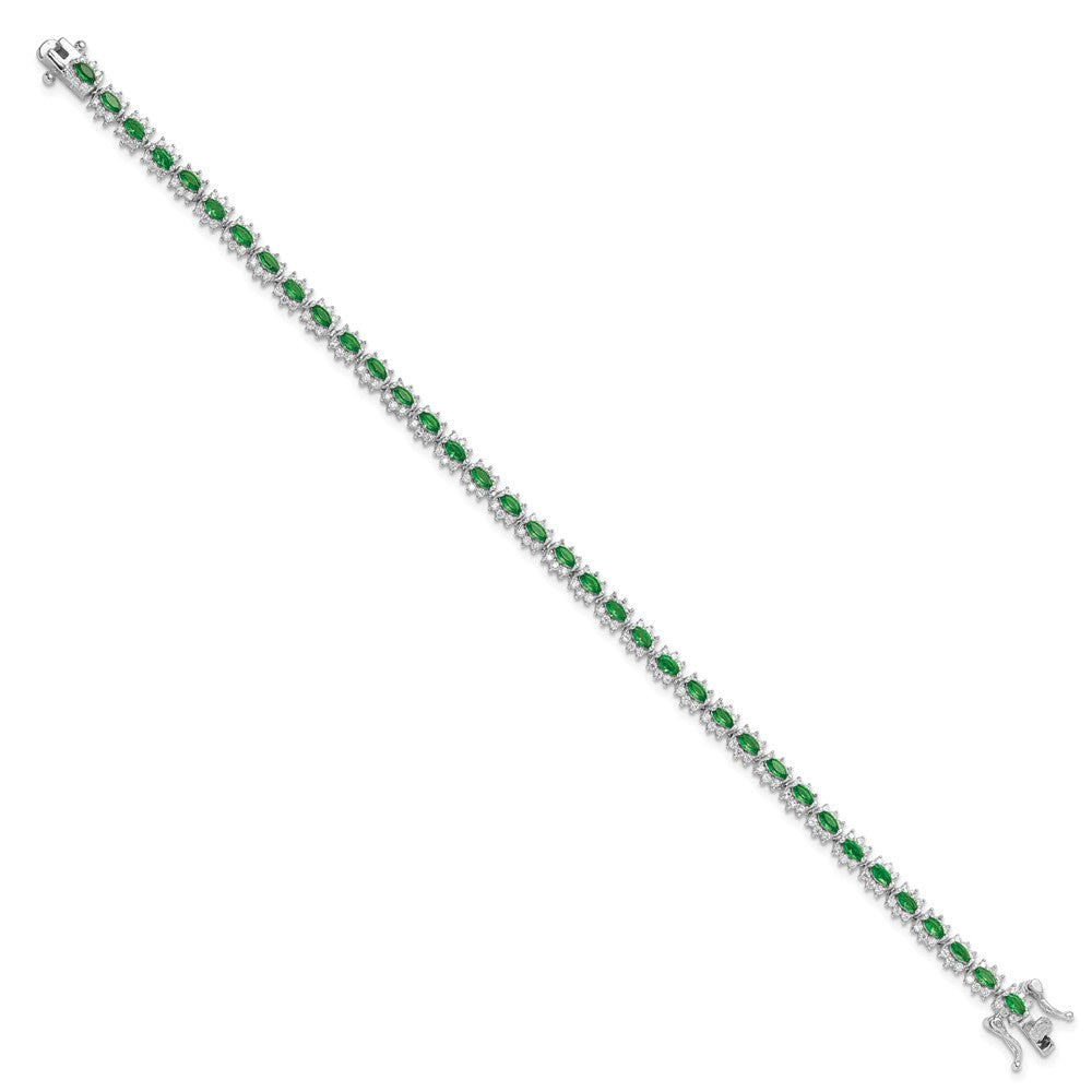 Sterling Silver Rhodium-Plated with Green and White CZ 7.5in Bracelet
