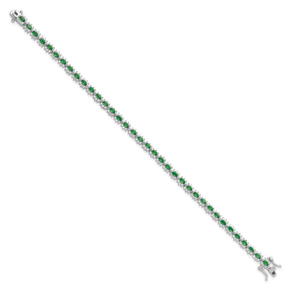 Sterling Silver Rhodium-Plated with Green and White CZ 7.5in Bracelet