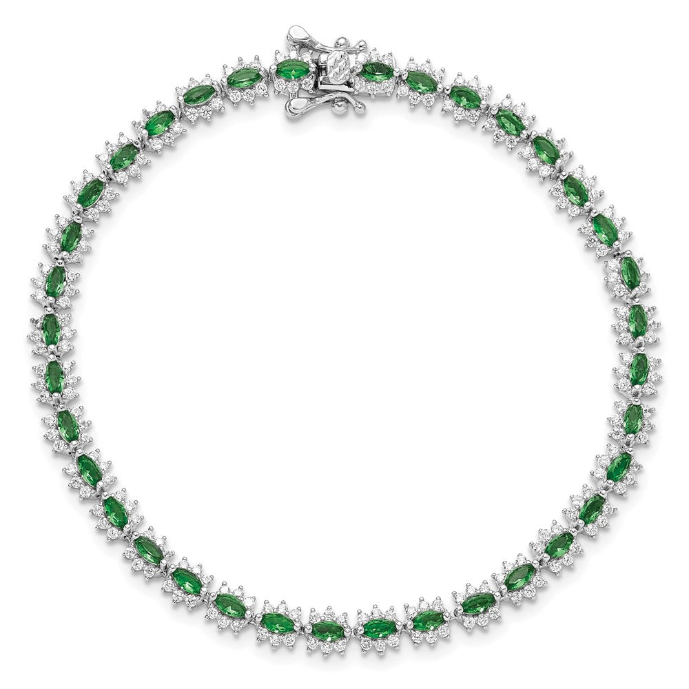 Sterling Silver Rhodium-Plated with Green and White CZ 7.5in Bracelet