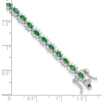 Sterling Silver Rhodium-Plated with Green and White CZ 7.5in Bracelet