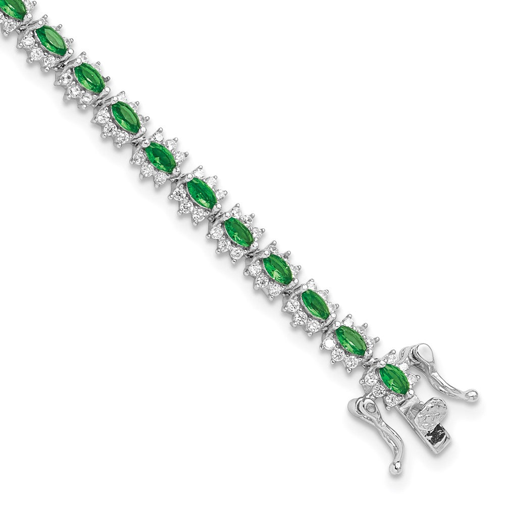 Sterling Silver Rhodium-Plated with Green and White CZ 7.5in Bracelet
