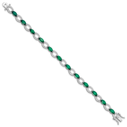 Sterling Silver Rhodium-Plated White and Green CZ Link Bracelet