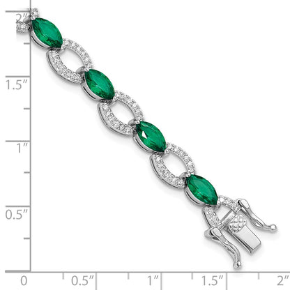 Sterling Silver Rhodium-Plated White and Green CZ Link Bracelet