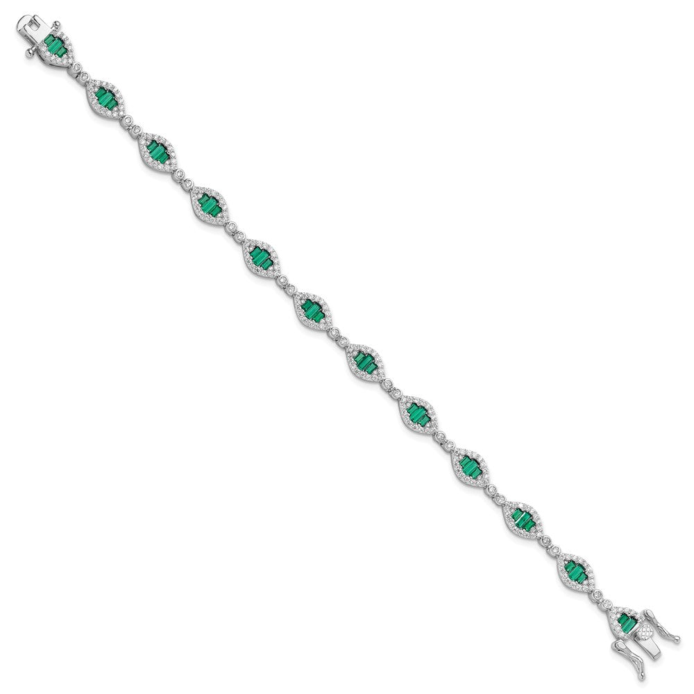 Sterling Silver Rhodium-Plated White and Green CZ Link Bracelet