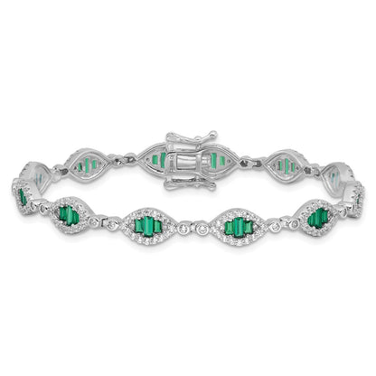 Sterling Silver Rhodium-Plated White and Green CZ Link Bracelet