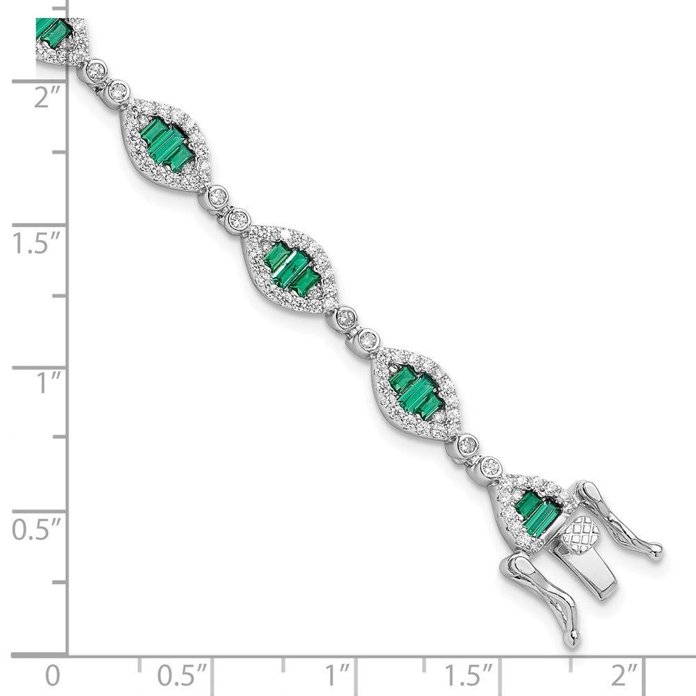 Sterling Silver Rhodium-Plated White and Green CZ Link Bracelet