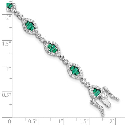 Sterling Silver Rhodium-Plated White and Green CZ Link Bracelet