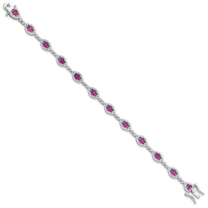 Sterling Silver Rhodium-Plated White and Red CZ Link Bracelet