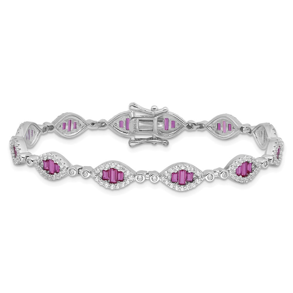 Sterling Silver Rhodium-Plated White and Red CZ Link Bracelet