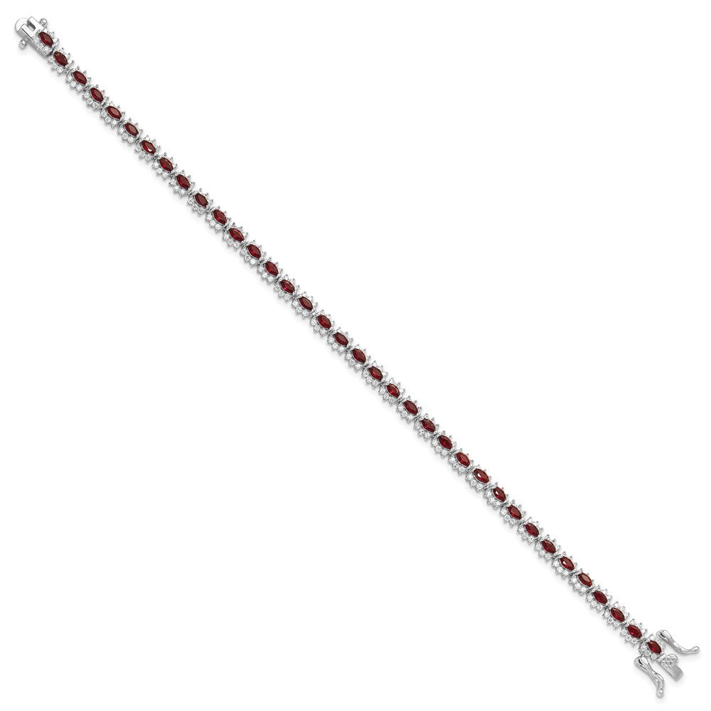 Sterling Silver Rhodium-Plated with Red and White CZ 7.5in Bracelet