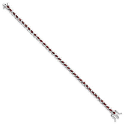 Sterling Silver Rhodium-Plated with Red and White CZ 7.5in Bracelet