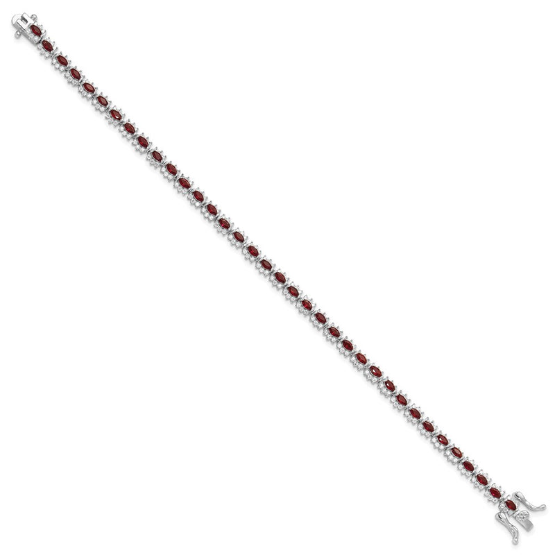 Sterling Silver Rhodium-Plated with Red and White CZ 7.5in Bracelet