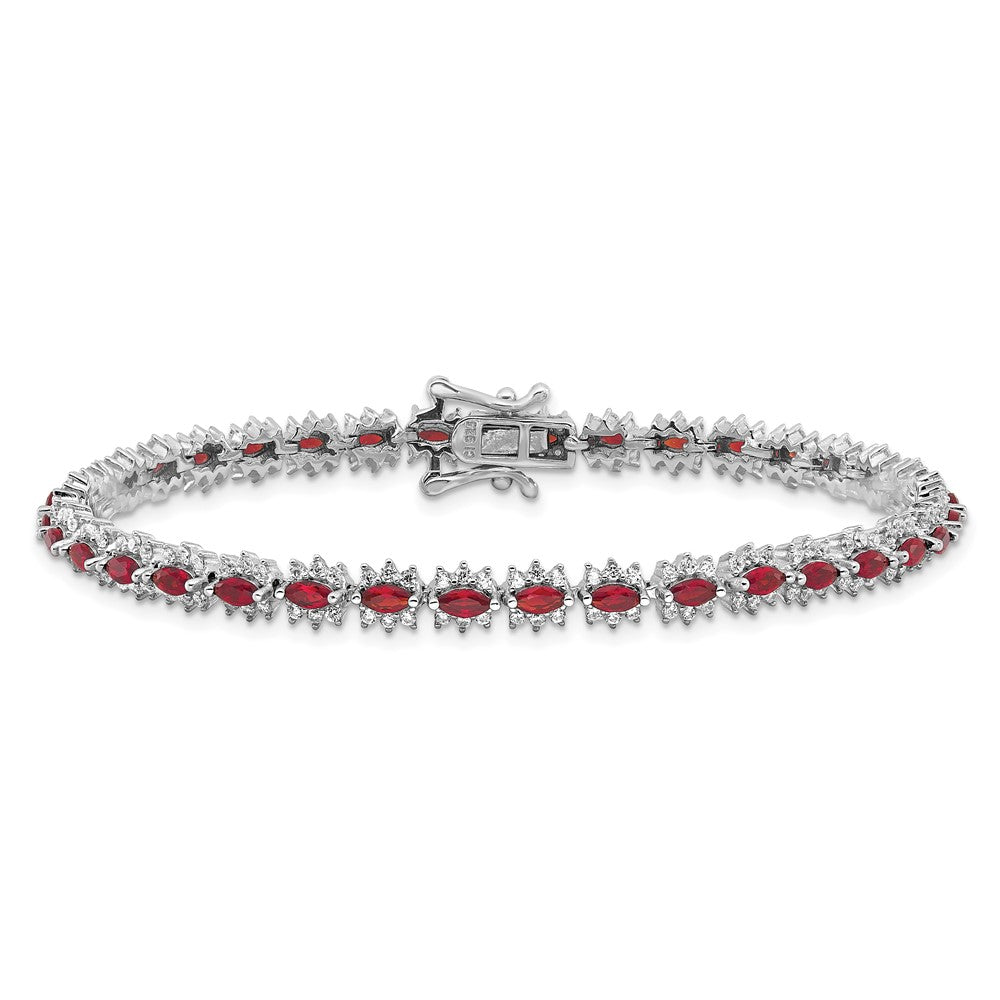 Sterling Silver Rhodium-Plated with Red and White CZ 7.5in Bracelet