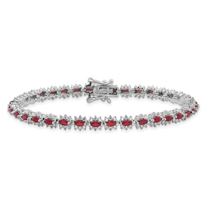 Sterling Silver Rhodium-Plated with Red and White CZ 7.5in Bracelet