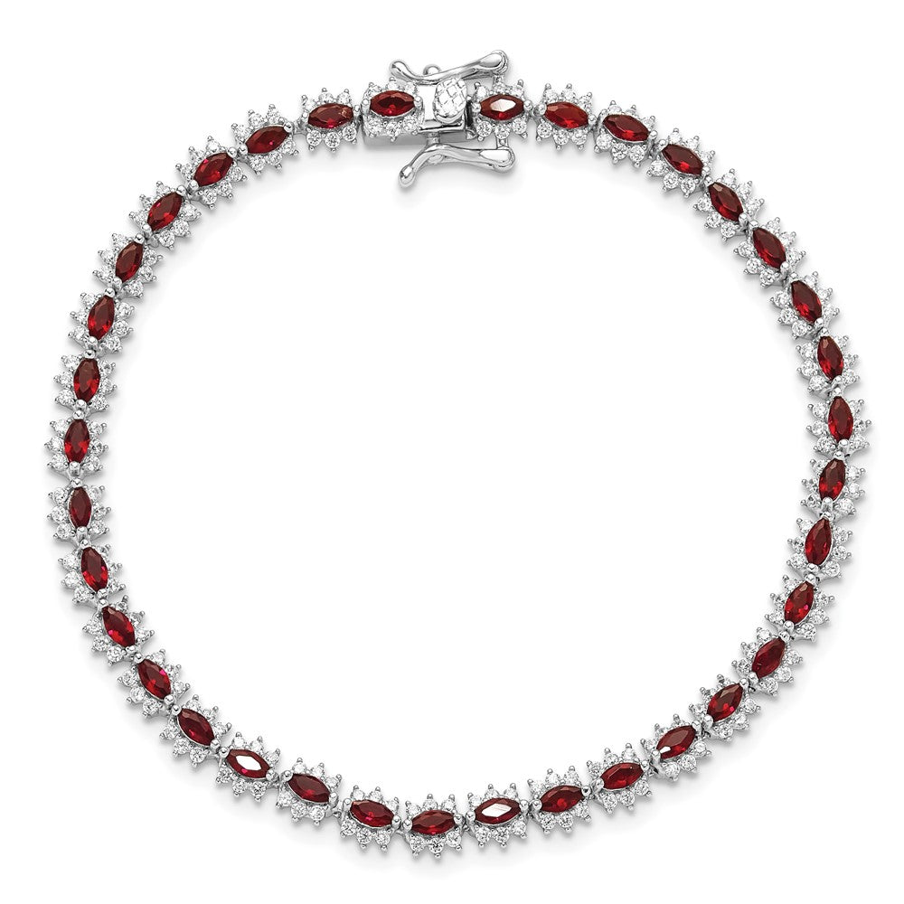 Sterling Silver Rhodium-Plated with Red and White CZ 7.5in Bracelet