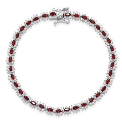 Sterling Silver Rhodium-Plated with Red and White CZ 7.5in Bracelet