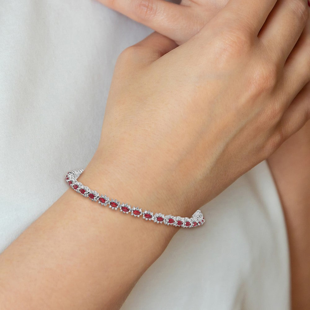 Sterling Silver Rhodium-Plated with Red and White CZ 7.5in Bracelet