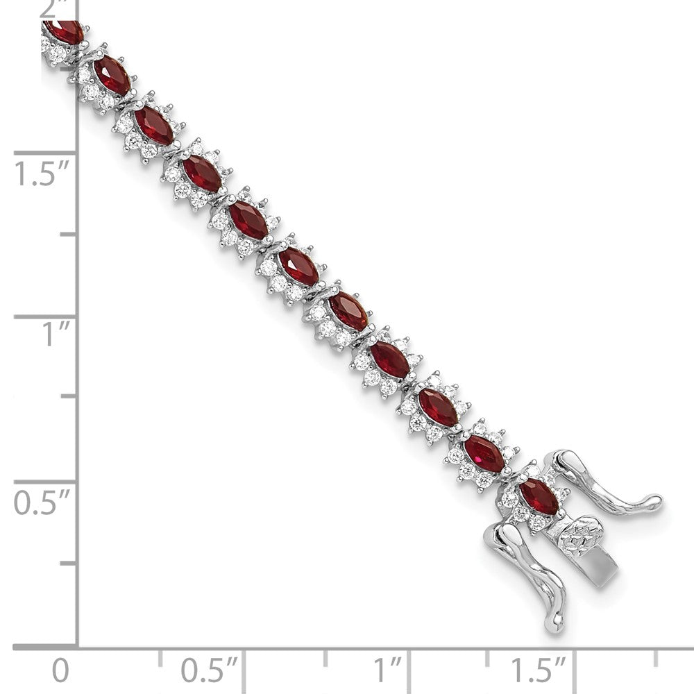 Sterling Silver Rhodium-Plated with Red and White CZ 7.5in Bracelet