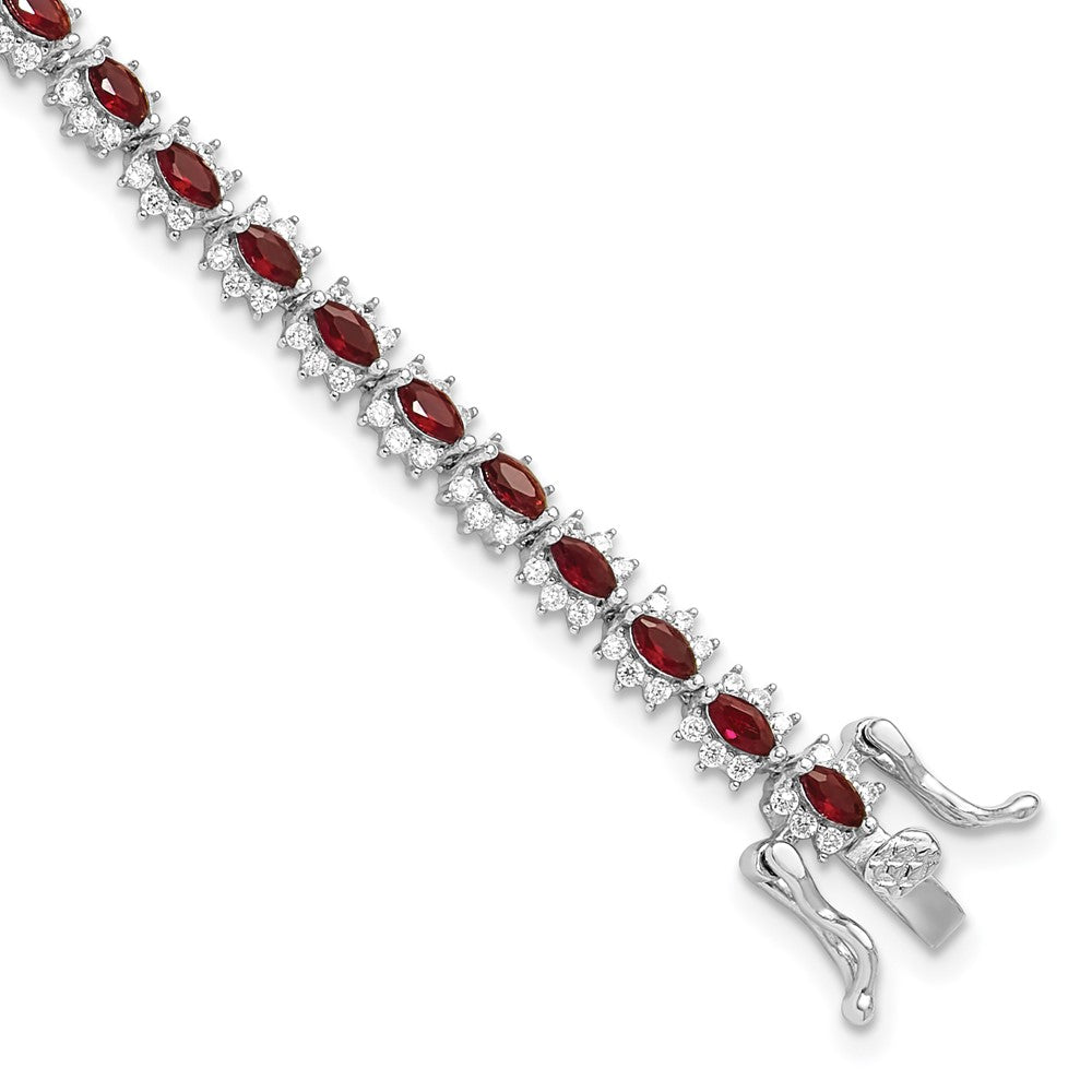 Sterling Silver Rhodium-Plated with Red and White CZ 7.5in Bracelet