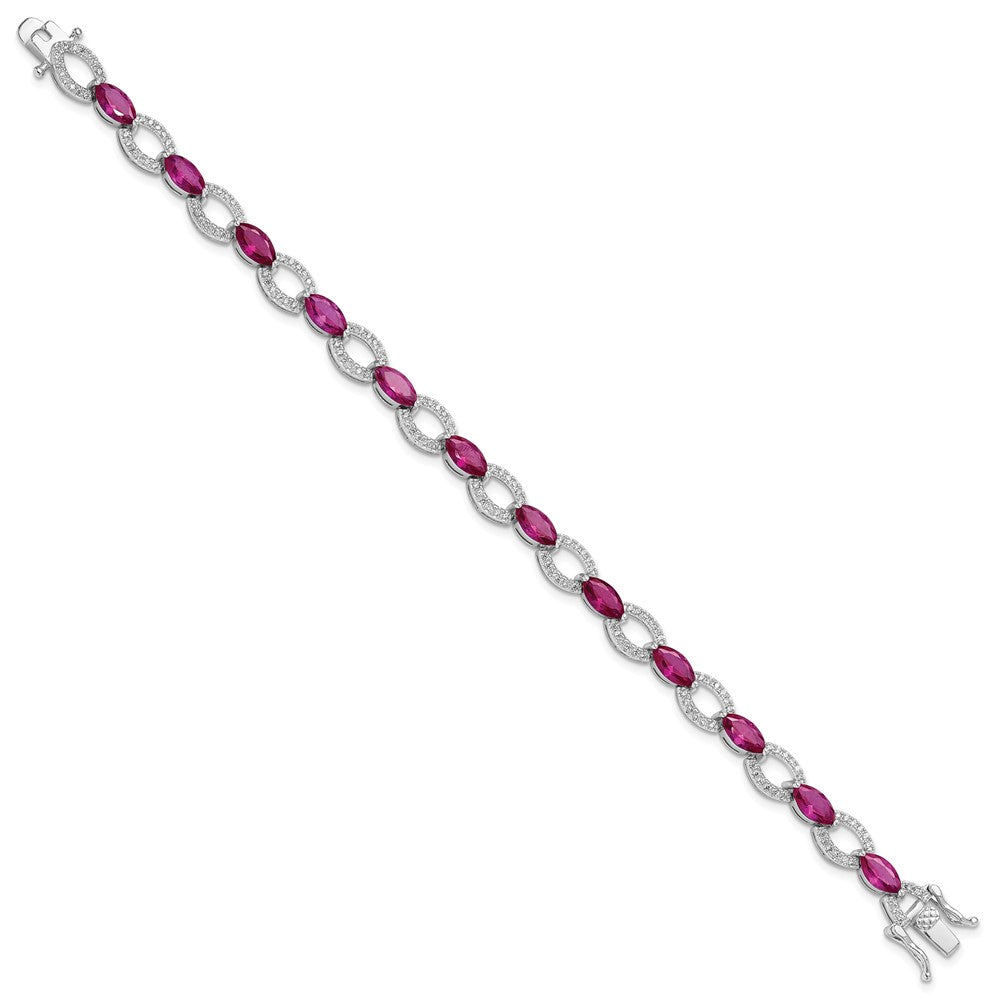 Sterling Silver Rhodium-Plated White and Red CZ Link Bracelet