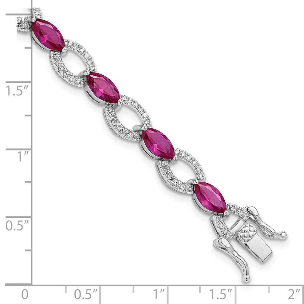 Sterling Silver Rhodium-Plated White and Red CZ Link Bracelet