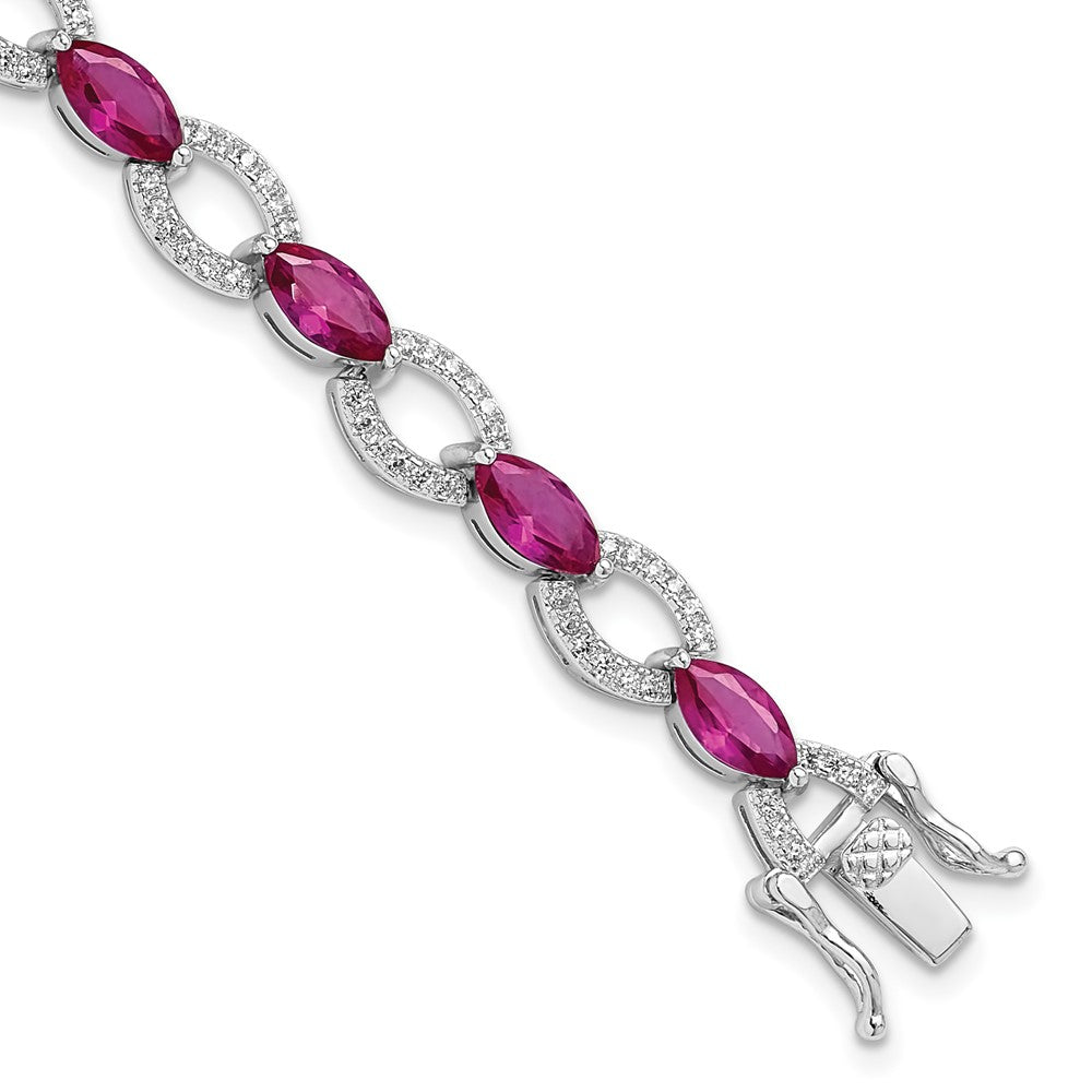 Sterling Silver Rhodium-Plated White and Red CZ Link Bracelet