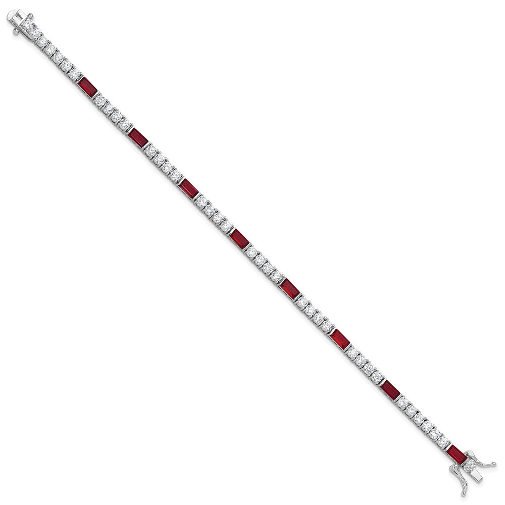 Sterling Silver Rhodium-Plated Red and White CZ 7.25in Tennis Bracelet