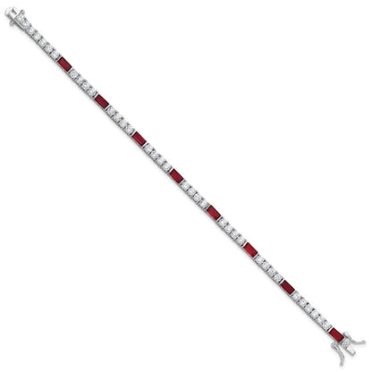 Sterling Silver Rhodium-Plated Red and White CZ 7.25in Tennis Bracelet
