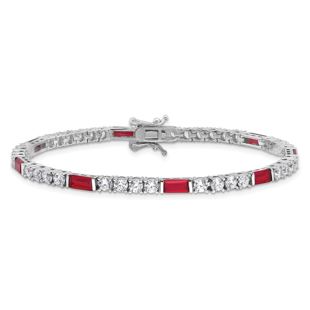 Sterling Silver Rhodium-Plated Red and White CZ 7.25in Tennis Bracelet