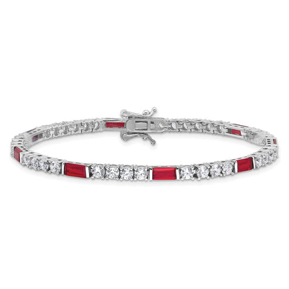 Sterling Silver Rhodium-Plated Red and White CZ 7.25in Tennis Bracelet