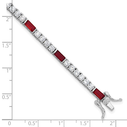 Sterling Silver Rhodium-Plated Red and White CZ 7.25in Tennis Bracelet