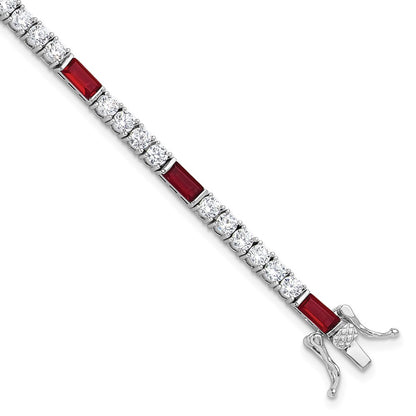 Sterling Silver Rhodium-Plated Red and White CZ 7.25in Tennis Bracelet